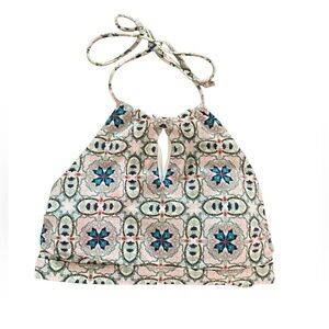 Athleta swim top bikini high neck halter pink blue size medium